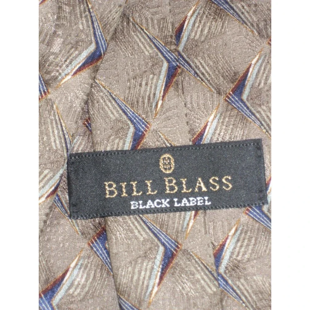 Bill Blass Designer 100% Silk Necktie Earthtones Geometric Design